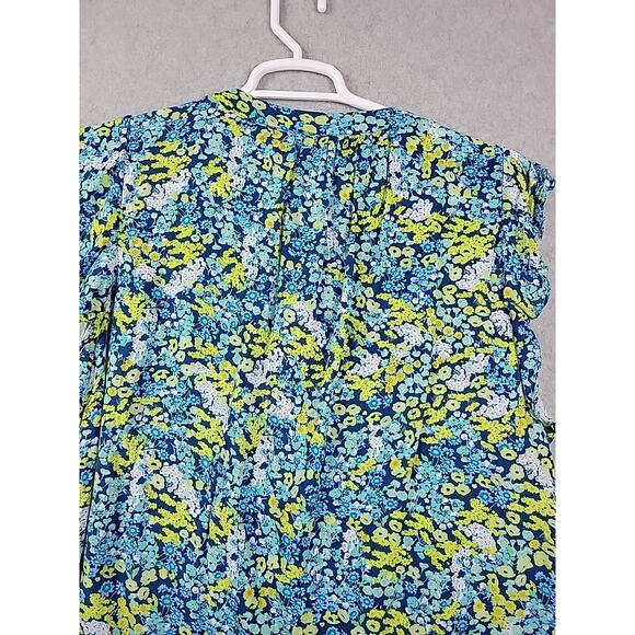 Jones NY Blue Ditsy Floral Flouncy Cottagecore SS V Neck Blouse Women's Plus 1X - Picture 7 of 12